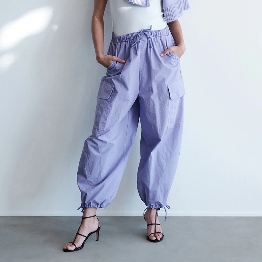 Stateside Structured Poplin Drawstring Cargo Pant in Iris